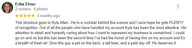 A positive Google review