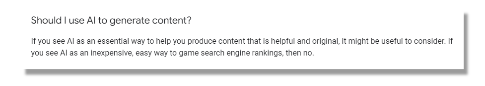 Screenshot of Google blog post on AI content