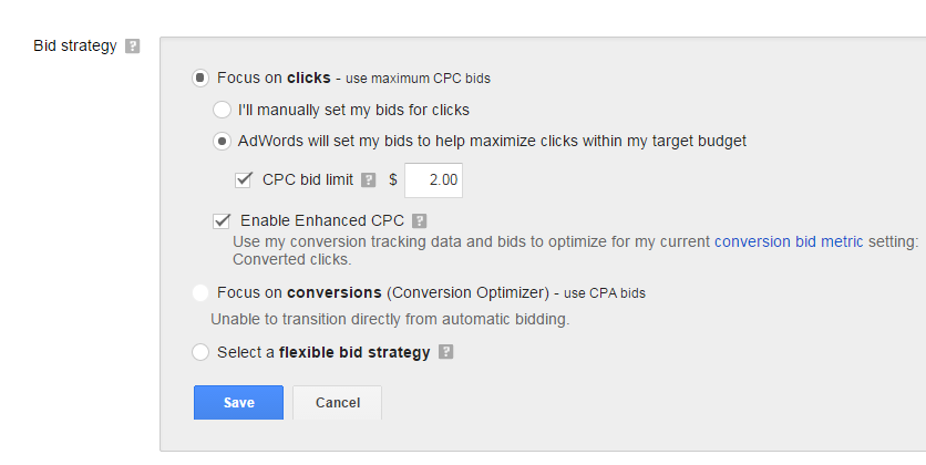 Setting AdWords campaign bid limits