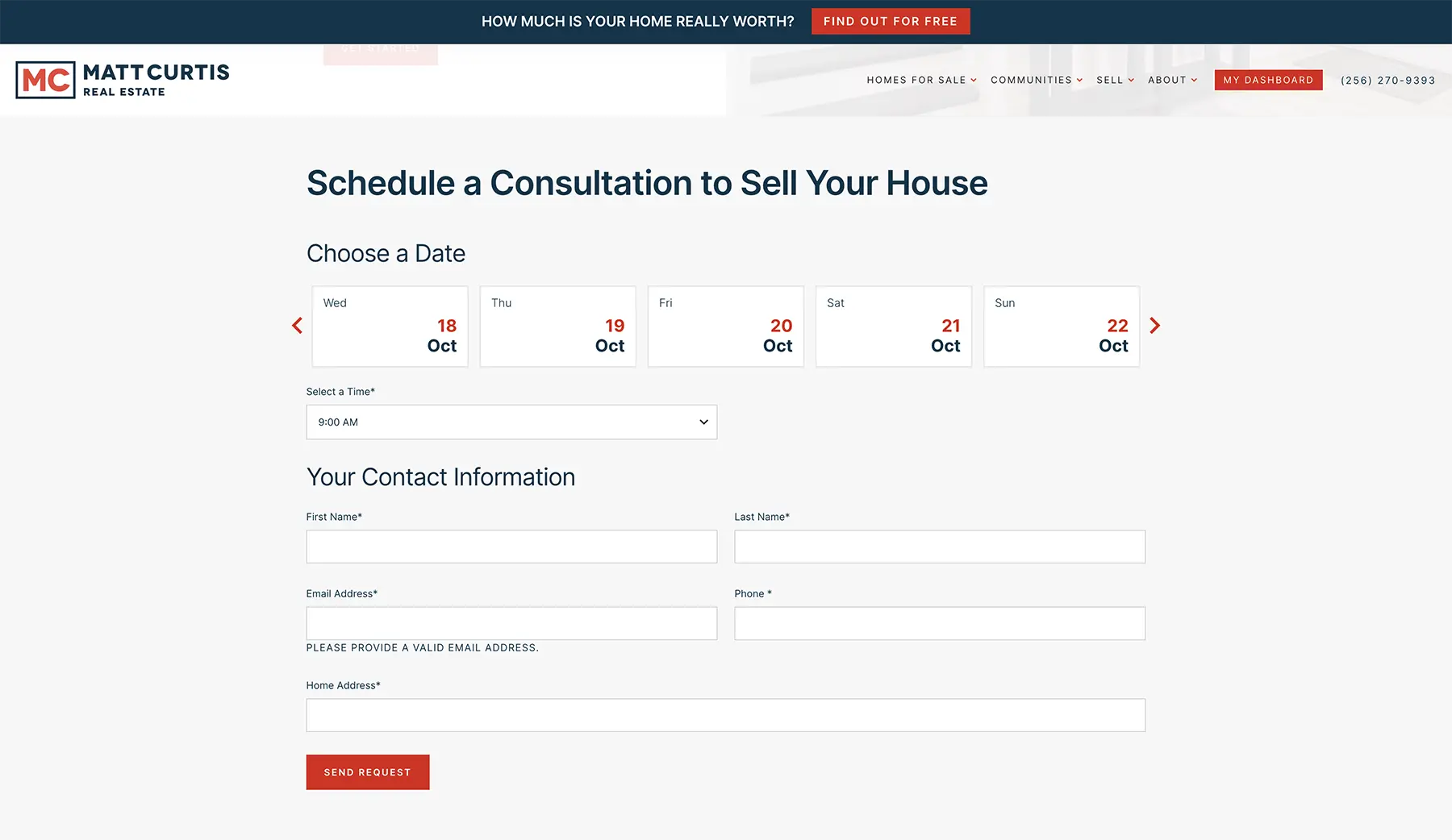 A landing page from Matt Curtis' website that focuses on encouraging sellers to schedule consultations.