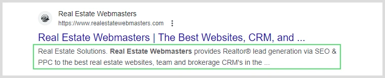 Screenshot of a search engine result meta description