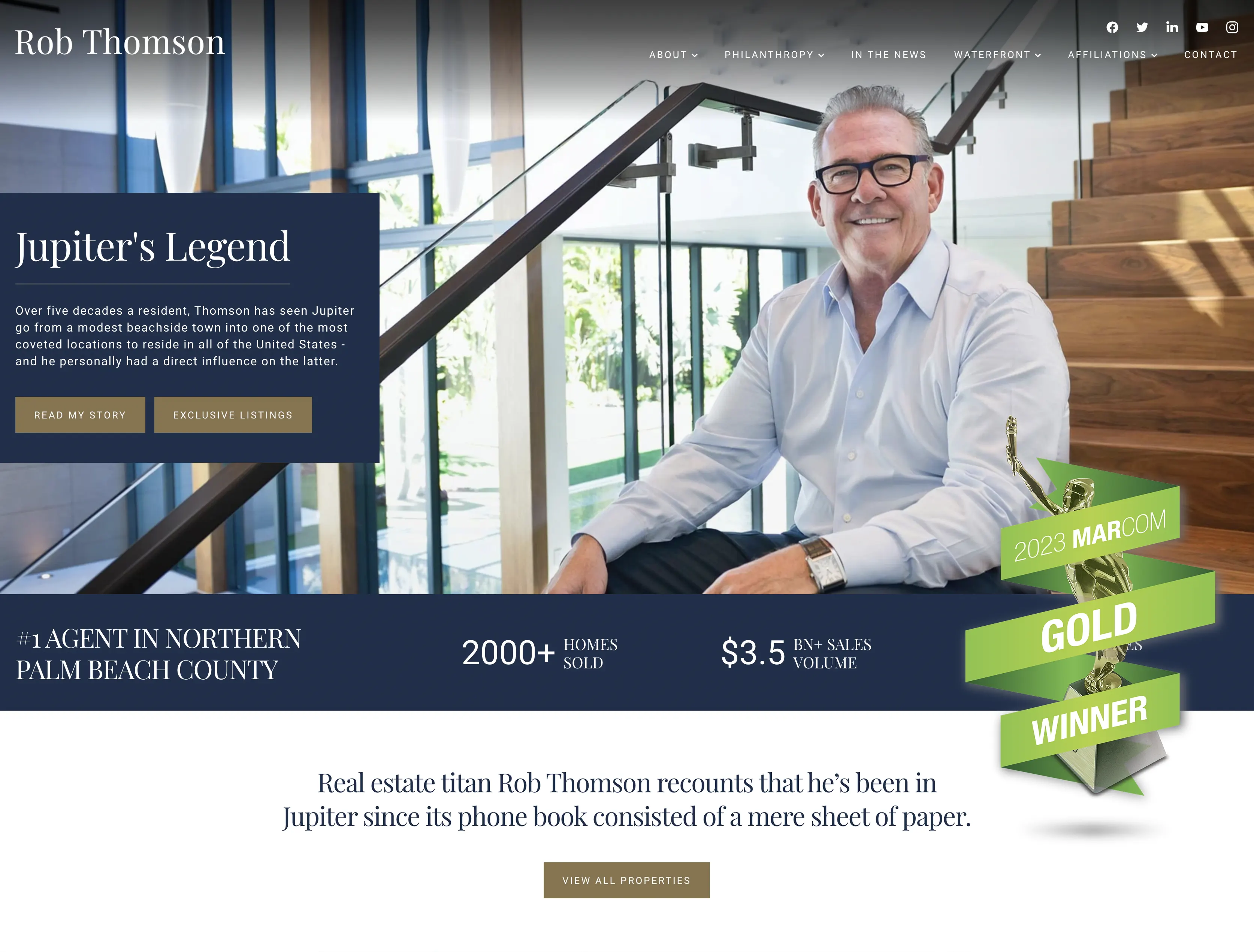 The hero image of Rob Thomson's new website - one that combines stunning visual design with user-friendly navigation.