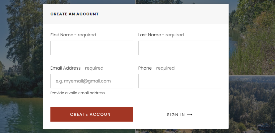 A lead sign up form on a real estate website